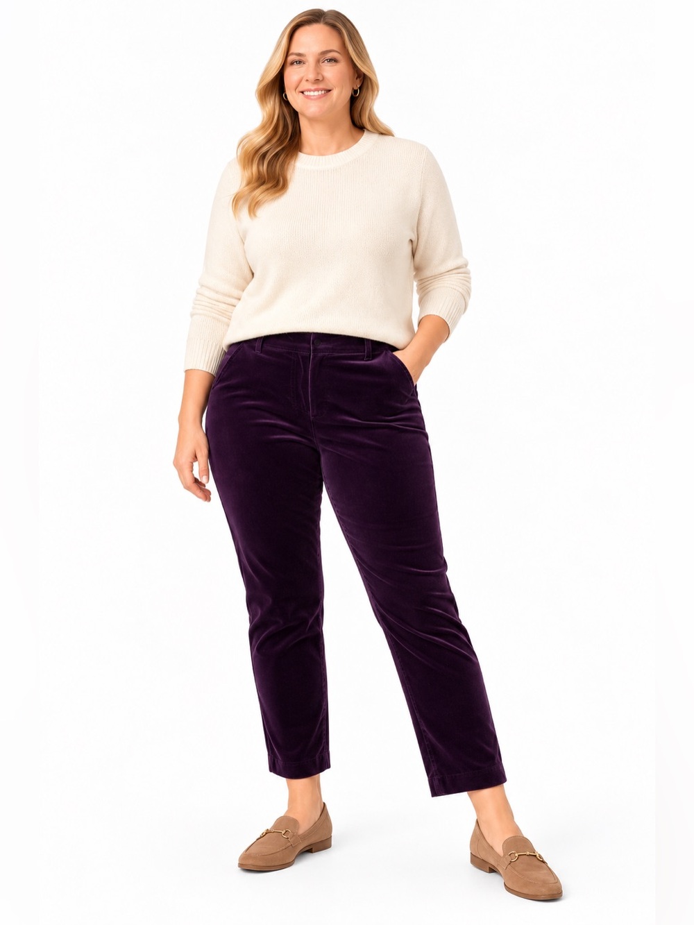 Talbots Woman Hampshire Velvet Pants 18W Eggplant Purple